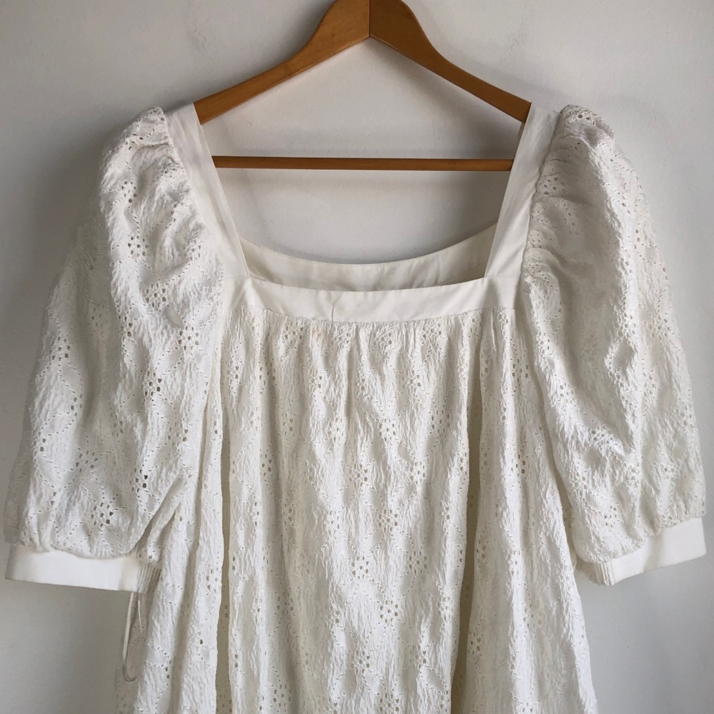 Maeve Anthropologie White Eyelet Puff-Sleeve Square-Neck Dress - Picture 5 of 14